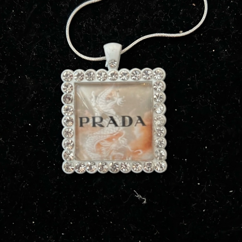 Sterling Silver Black Leather Chain Crystal Charm